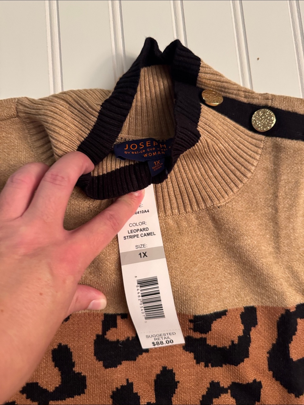 Joseph A. Woman Leopard Stripe Camel Sweater | Size 1X | NWT - Picture 2 of 5